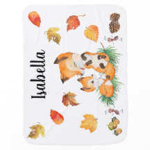Fox Woodland Baby Blanket with Customizable Name