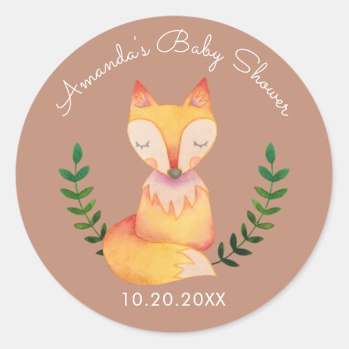 Fox Woodland Baby Shower Favor Tags Sticker