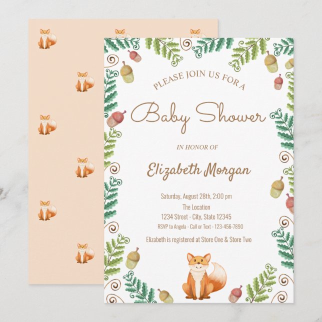 Fox, Woodland Baby Shower Invitation (Front/Back)