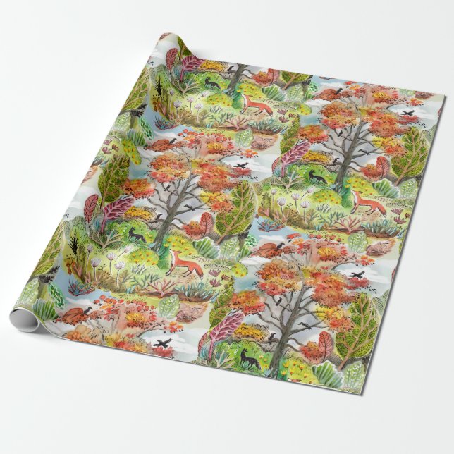 Fox Woodland Cabincore Wrapping Paper (Unrolled)