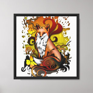 Fox Woodland Canvas Wall Art in Cozy Autumn