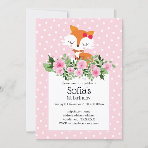 fox woodland cute girly fun  trendy modern invitation