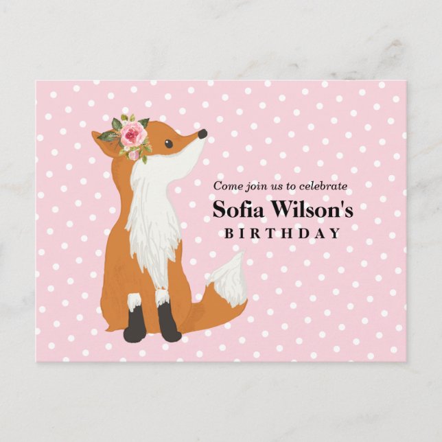 fox woodland, cute invitation postcard (Front)