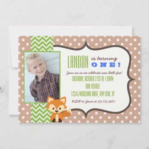 Fox Woodland First Birthday Party Invitation