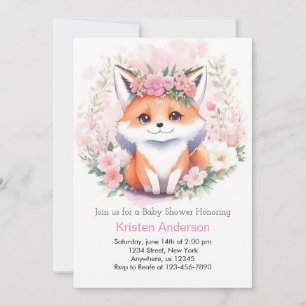 Fox Woodland Meadow Boho Girl Baby Shower Invitation