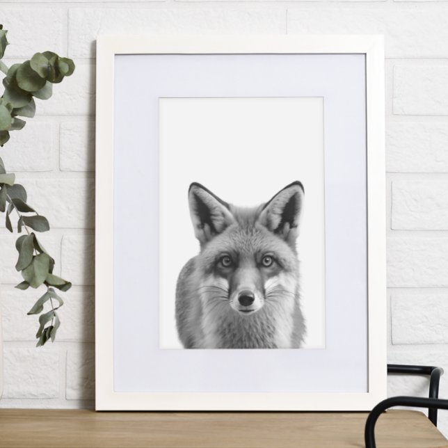 Fox Woodland Modern Portrait black white   Poster (Creator Uploaded)