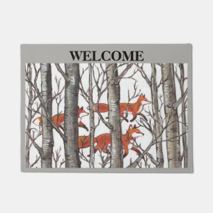 Fox Woods Gray Welcome Doormat Personalize