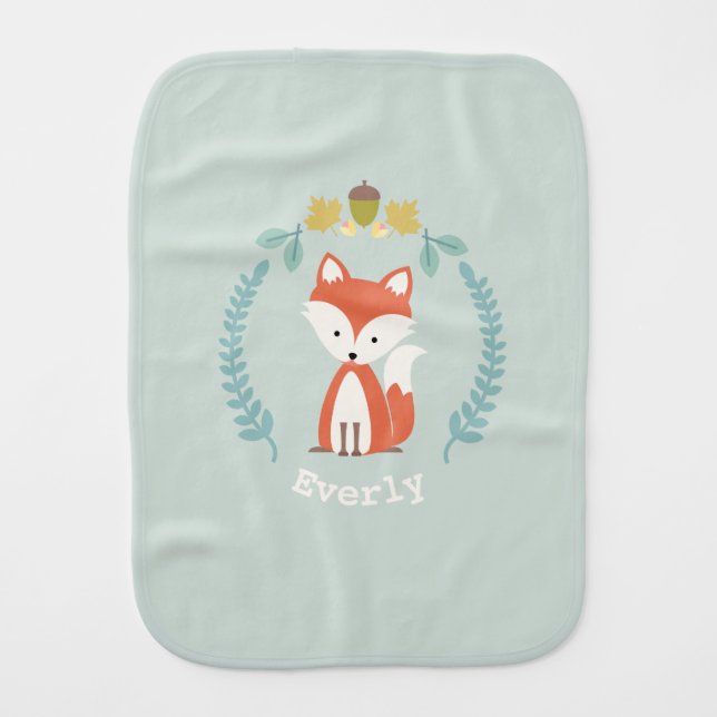 Fox Wreath Baby Burp Cloth - Girl (Front)