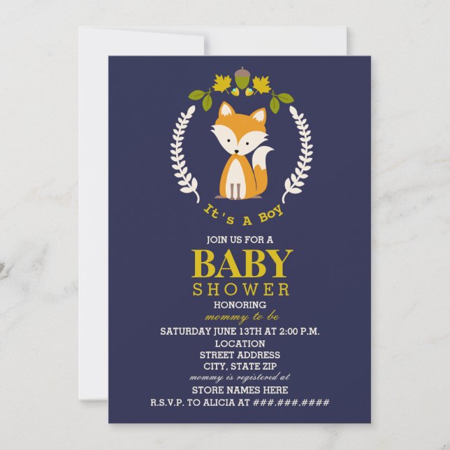 Fox Wreath Baby Shower - Boy Invitation (Front)