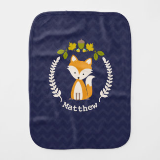 Fox Wreath Chevron Baby Burp Cloth - Boy