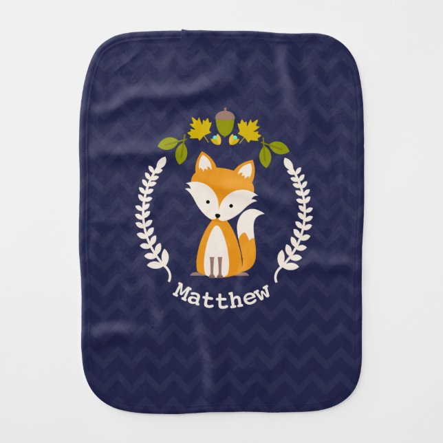 Fox Wreath Chevron Baby Burp Cloth - Boy (Front)
