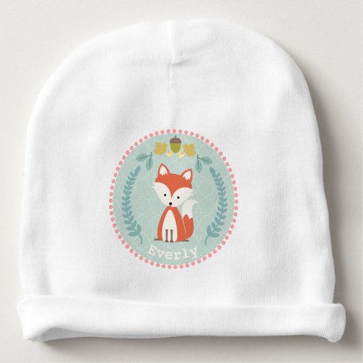 Fox Wreath Personalized Baby Beanie (Front)