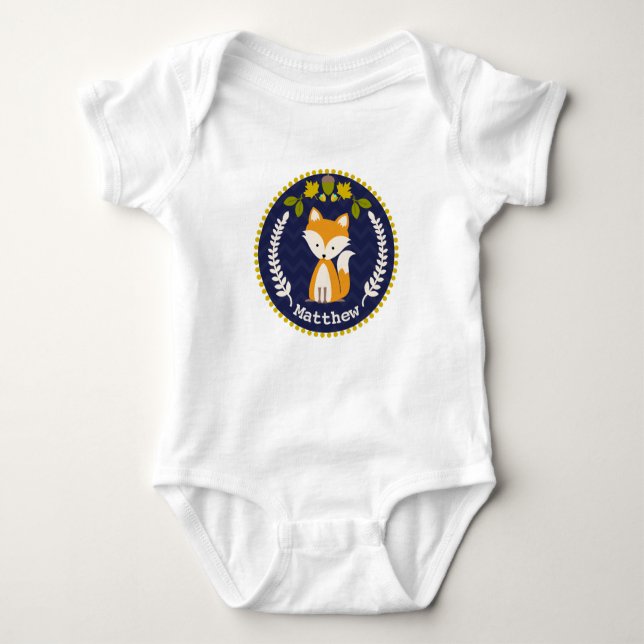 Fox Wreath Personalized Baby Boy Baby Bodysuit (Front)