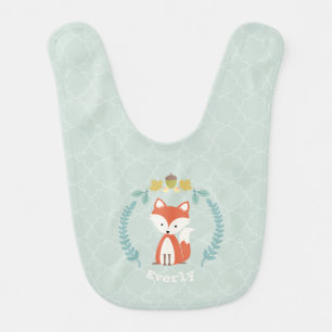 Fox Wreath Quatrefoil Personalized Baby Girl Bib