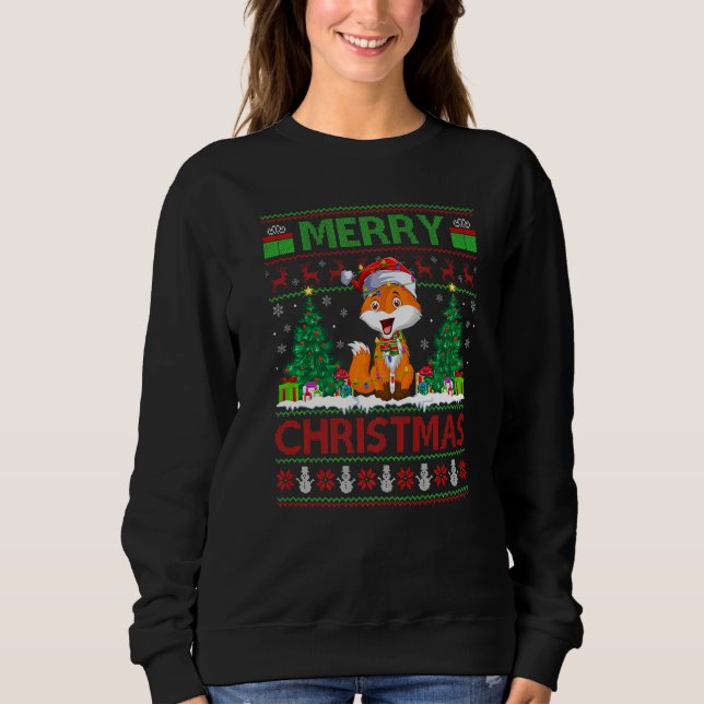 Fox  Xmas Tree Lights Ugly Santa Fox Christmas Sweatshirt (Front)