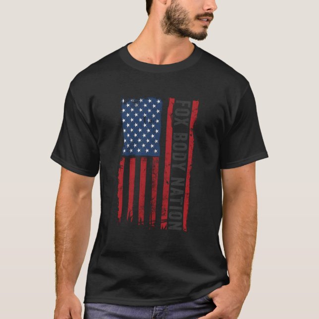 Foxbody American Flag Stang Muscle Car T-Shirt (Front)