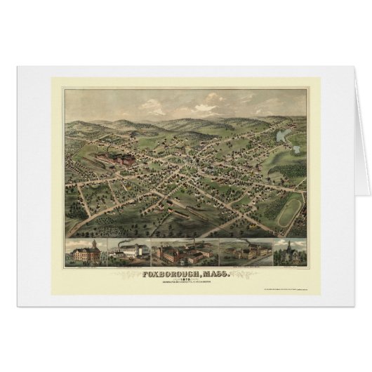 Foxborough, MA Panoramic Map - 1879 Cards (Front Horizontal)