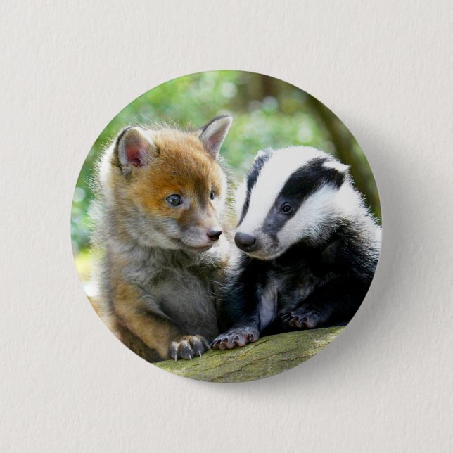 Foxcub & Badger Cute! Button (Front)