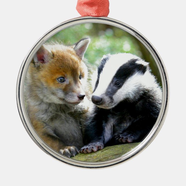 Foxcub & Badger Cute! Metal Ornament (Front)