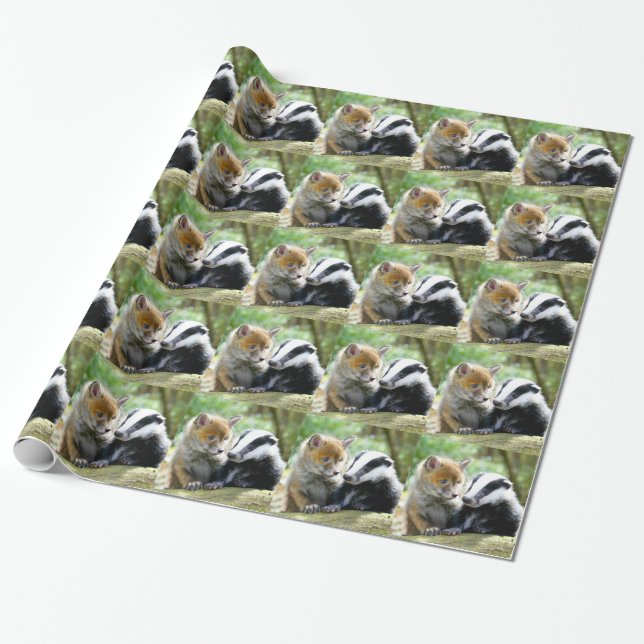 Foxcub & Badger Cute! Wrapping Paper (Unrolled)