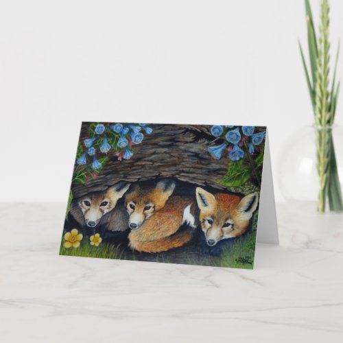 Foxes and blue bells greeting card