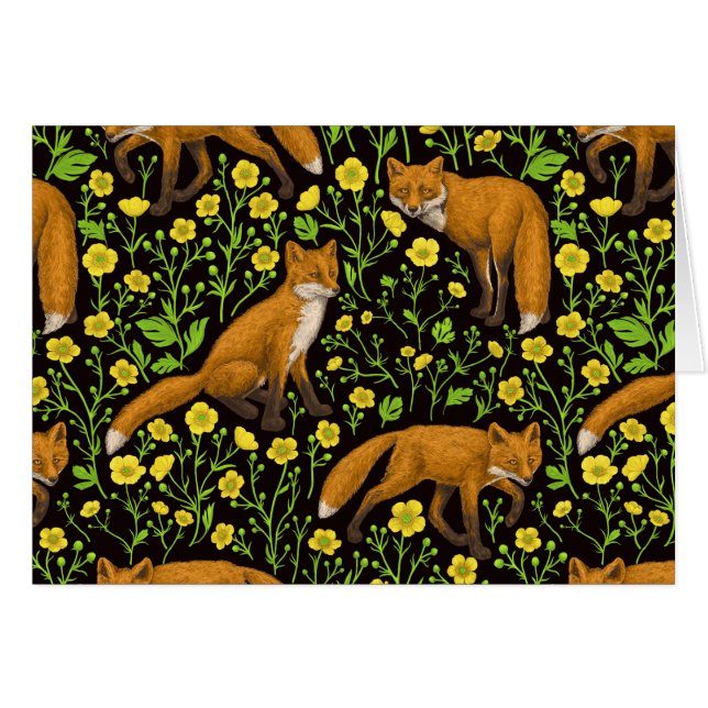 Foxes and buttercups on black cards (Front Horizontal)