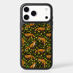 Foxes and buttercups on black iPhone 17 pro max case