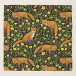 Foxes and buttercups on black scarf<br><div class="desc">Hand-painted pattern with foxes and buttercups</div>