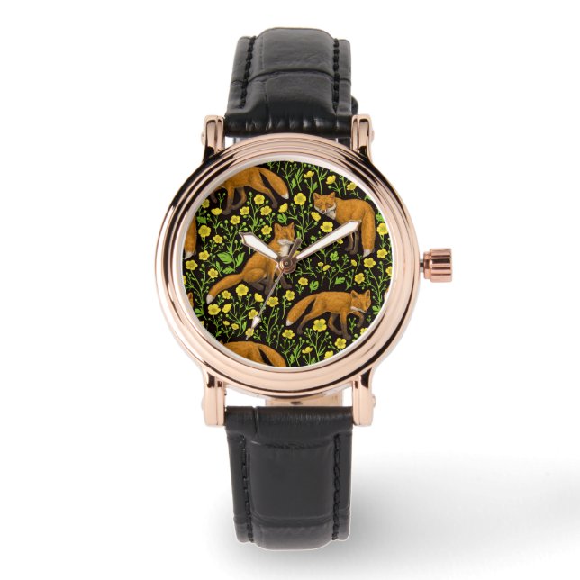 Foxes and buttercups on black watch (Front)