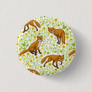 Foxes and buttercups on natural white button