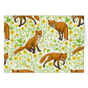 Foxes and buttercups on natural white cards