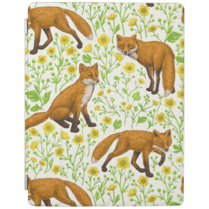 Foxes and buttercups on natural white iPad smart cover