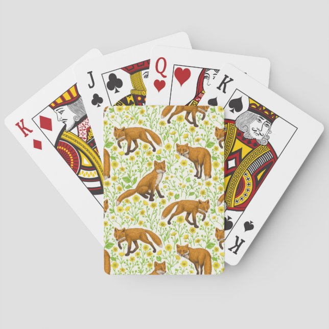 Foxes and buttercups on natural white poker cards (Back)