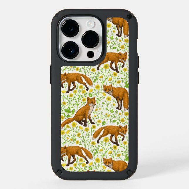 Foxes and buttercups on natural white speck iPhone case (Front)
