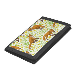 Foxes and buttercups on natural white trifold wallet