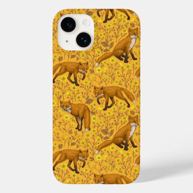 Foxes and buttercups on orange Case-Mate iPhone case (Back)