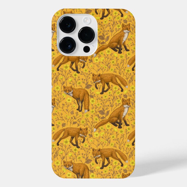 Foxes and buttercups on orange iPhone case (Back)