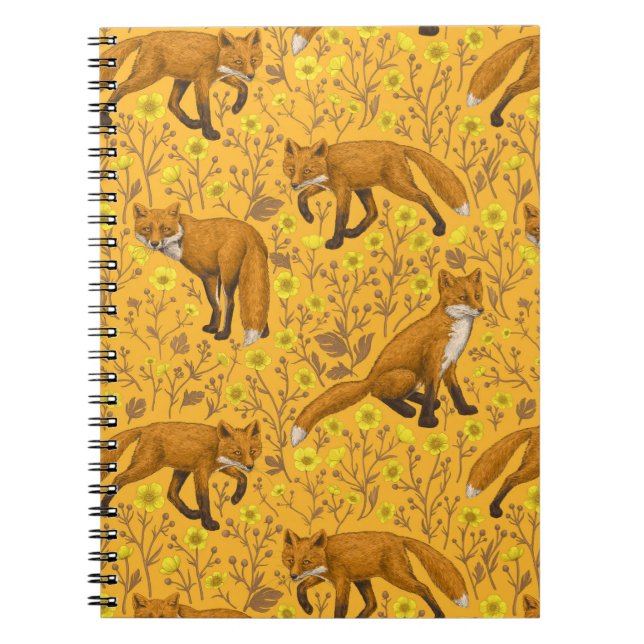 Foxes and buttercups on orange notebook (Front)
