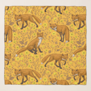 Foxes and buttercups on orange scarf