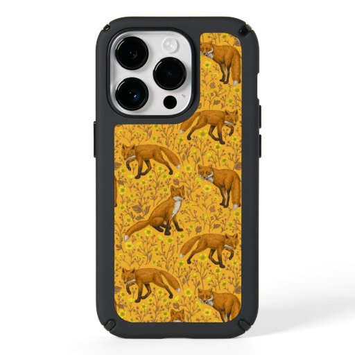 Foxes and buttercups on orange speck iPhone 14 pro case