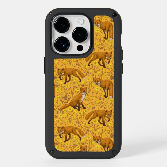 Foxes and buttercups on orange speck iPhone case (Front)