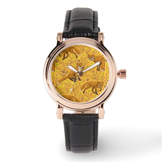 Foxes and buttercups on orange watch (Front)