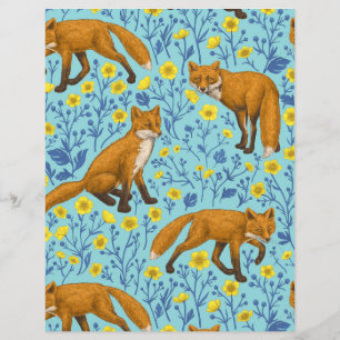 Foxes and buttercups on pool blue