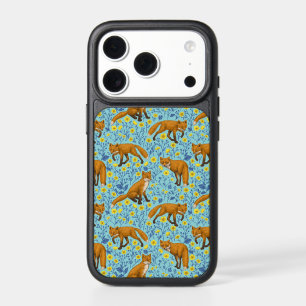 Foxes and buttercups on pool blue iPhone 17 pro case