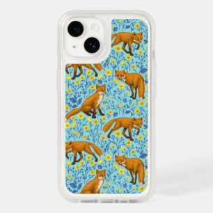 Foxes and buttercups on pool blue OtterBox iPhone 14 case