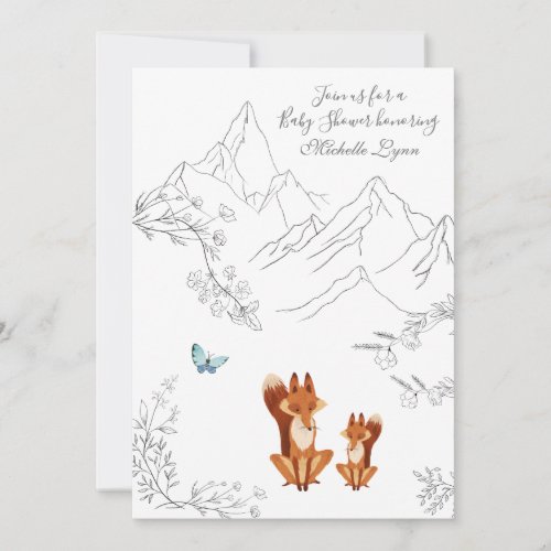 Foxes and Butterfly Mountain Woodland Baby Shower Invitation