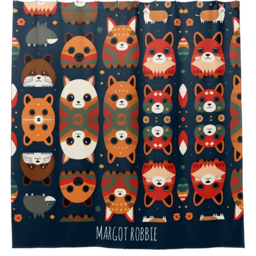Foxes and cats in the forest Retro Pattern Shower Curtain