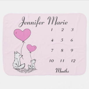 Foxes and Heart Balloons Monthly Milestone Blanket