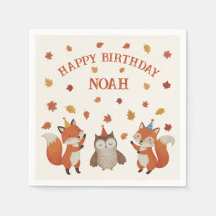 Foxes and Owl Woodland Fall Kids Birthday Party Napkins