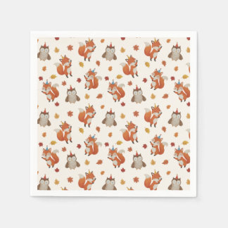 Foxes and Owl Woodland Fall Kids Birthday Party Napkins